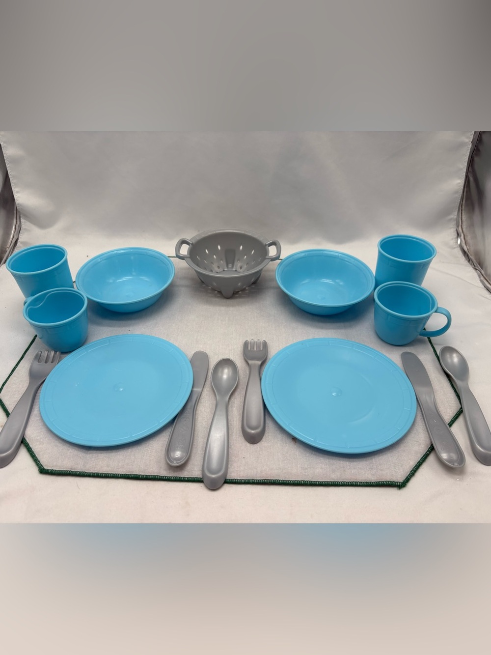 Step2 Pretend Kitchen Blue Plates & Cups, Utensils, Colander  Play Dishes